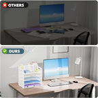 Marbrasse 5 Tier Paper Organizer with 3 Pen Holders, Mesh Desk File Organizer with Handle, Paper Sorter Desk Organizer for Home Office Supplies(White)