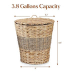 YANGQIHOME Wicker Trash Can with Lid - Water Hyacinth & Seagrass Garbage Can - Handwoven Wicker Waste Basket for Bathroom, Bedroom, Office, Living Room, Laundry Room - 3.8 Gallon