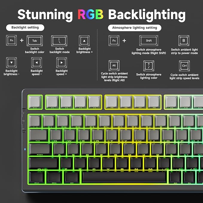 G98 PRO Wireless Mechanical Keyboard, Tri-Mode Connection Gaming Keyboard, Hot Swappable Custom Gasket Structure Pre-lubed Linear Switches Double Shot PBT Keycaps RGB LED Backlit Gradient Black