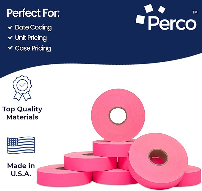 Perco Fluorescent Pink Pricing Labels for Monarch 1136 Price Gun - Case of 8 Sleeves, 112,000 Pricemarking Labels Value Pack