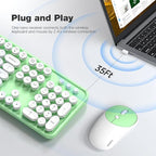 MOFII Wireless Keyboard and Mouse Combo, Computer Full Size 2.4G Plug and Play Wireless Typewriter Retro Round Keyboard and Mouse Set for Windows, Computer, Desktop, PC, Notebook - (Light Green)