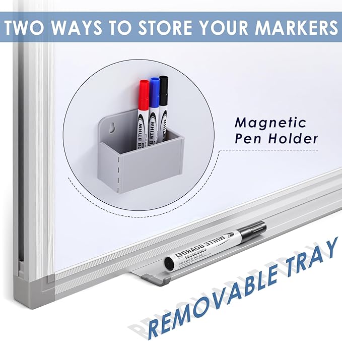 SWANCROWN Large White Board Dry Erase 60" x 48" Presentation Magnetic Whiteboard with Long Pen Tray, Dry Erase Board for Wall, School, Office and Home 5' x 4'
