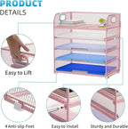 Marbrasse Paper Organizer Letter Tray, 5 Tier Mesh File Organizer with Handle, Paper Sorter Desk Organizer for Home Office Supplies - Pink