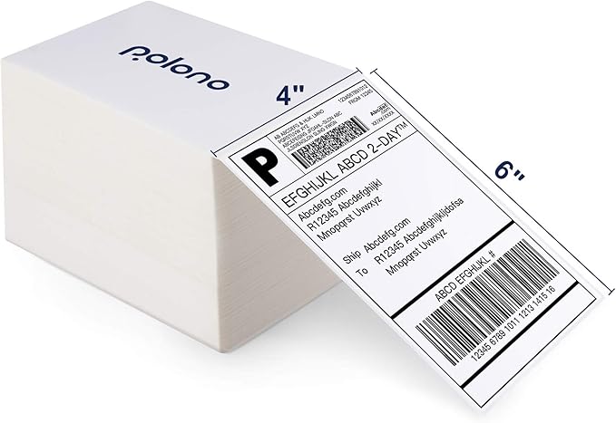 POLONO Genuine 4" x 6" Direct Thermal Shipping Label, Thermal Label (Pack of 500), Perforated Fanfold Labels Compatible with POLONO PL80E, PL70E, PL60 Label Printer, BPA & BPS Free, Commercial Grade