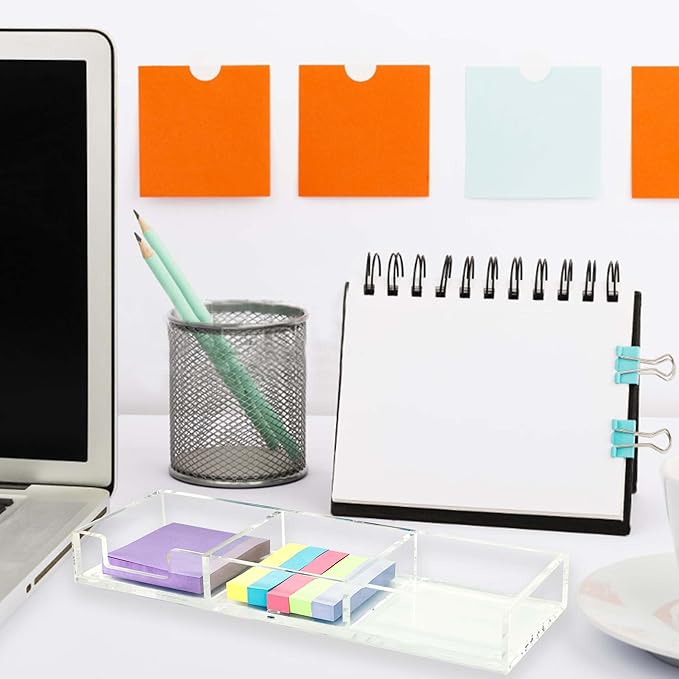 Clear Acrylic Sticky Note Holder, 3in1 Self-Stick Memo Pad Dispenser for Office Home School Post Bank Desk Supplies (DP007)