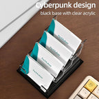 PecMuikee Business Card Holder for Desk，Acrylic Business Card Display Stand,Multiple Business Card Holders for Office, Exhibition, Home, Restaurant (4 Slot)