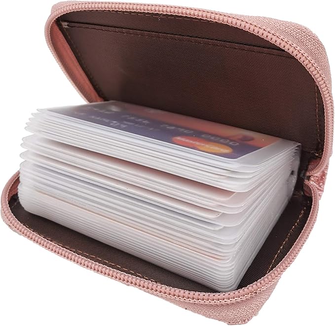 Easyoulife Genuine Leather Credit Card Holder Zipper Wallet With 26 Card Slots