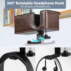 Desk Cup Holder Clip on Pen Holder Headphone Hanger Headset Stand Rotatable Clamp Hook Under Desk (Brown)