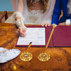 Outus 2 Pieces Gold Wedding Pens for Guest Book Signing Diamond Pen with Hollow Round Holder Stand Set for Wedding Bridal Engagement Reception Supplies