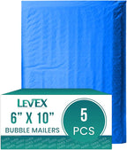 Levex - #0 6" x 10" [5 Pack] Blue Poly Bubble Mailers, Padded Envelope Mailers, Packing Envelope & Mailing Bags for Shipping