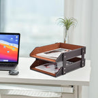 Leather Desk Organizer,2-Tier Stackable Letter Tray Holder,Office Supplies Desktop Storage Box for Document,Stationery,Magazines,Newspapers,Letters and Other Home Office Paper Sundries,Coffee