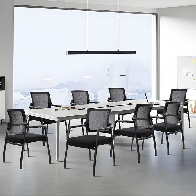 Desk Chair No Wheels with Adjustable Mesh Backrest, Arm Chair with Ergonomic Lumbar Support and Thickened Seats Cushion, Waiting Room Chairs for Office School Church Guest Reception, 4PACK