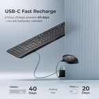 iClever Wireless Keyboard and Mouse, GK08 Rechargeable Keyboard Mouse Combo, Ergonomic, Quiet, Full Size Design with Number Pad, 2.4G Connection for Mac, Windows and Computer