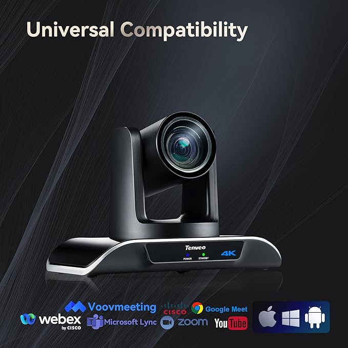 Tenveo UHD 4K PTZ Conference Room Camera 12X Optical Zoom USB3.0/HDMI Wide View Angle, 4K PTZ Camera for Video Conference Church Services Worship Events, Zoom/OBS/YouTube Live Streaming