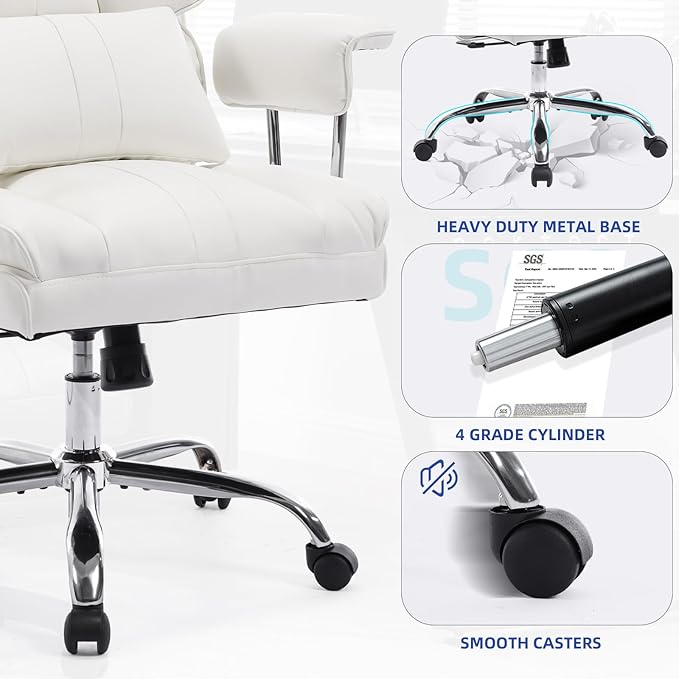 Big and Tall Office Chair 500lbs Wide Seat Executive Office Desk Chair High-Back Office Task Chair with,Ergonomic Lumbar Support Computer Office Chairs for Heavy People(White)