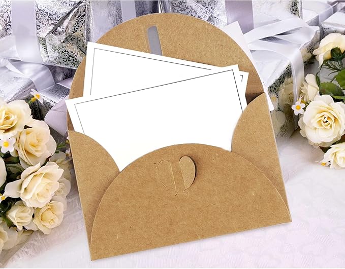40 Pack Mini Envelopes with Heart Shaped Clasp, Small Kraft Paper Envelopes with Love You Card Cards with Blank Cards for Business Card for Gift Cards Weddings Party Favors (4.1 x 2.8 inch)