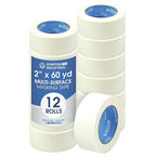Spartan Industrial - 2" X 60 yd Wide Masking Tape for Painting, Drafting, Labeling, and More - 12 Home and Office Tape Rolls, 5.5 Mil
