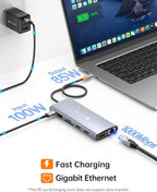 Dell/HP/Lenovo/Surface USB C Docking Station - Dual 4K60 HDMI+8K30 DP, 14 in 1 USB C Hub Adapter with 100W PD, RJ45, SD/TF, Audio, Multiport Dock for MacBook/Laptop