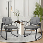 CLATINA Waiting Room Guest Chair with Bonded Leather Padded Arm Rest for Office Reception and Conference Desk Black with Sled Base Grey 1Pack
