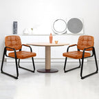 CLATINA Office Guest Chair, Leather Reception Chairs with Padded Arms, Desk Chair No Wheels Stationary for Conference Lobby Waiting Room Training Side Elderly, Set of 2-Orange
