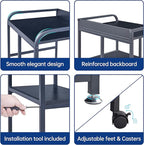 Printer Stand with Storage Shelf for Home Office Organization, 22 x 18 Inch Large Printer Table with Wheels, Shredder Stand, CPU Stand, Rolling Cart for Host Computer, PC Tower, Desktop- Black