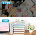 AUPSEN White Desk Organizers and Accessories, 5-Tier Letter Tray Paper Organizer with Adjustable File Holder, Desktop Office Desk Accessories for Office Supplies