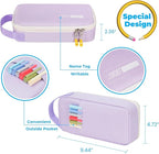 ECHSRT Big Pencil Case, Aesthetic Portable Zipper Pencil Bag with Hidden Pocket, Special Pouch for Men Women Adults, Stationery Organizer Pen Cases for Office Travel, Light Purple
