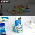 Marbrasse Mesh Desk Organizer, Pen Organizer with 2 Drawer, Multi-Functional Pencil Holder, Desk Organizers and Accessories with 5 Compartments + Drawer for Office Art Supplies (Blue)