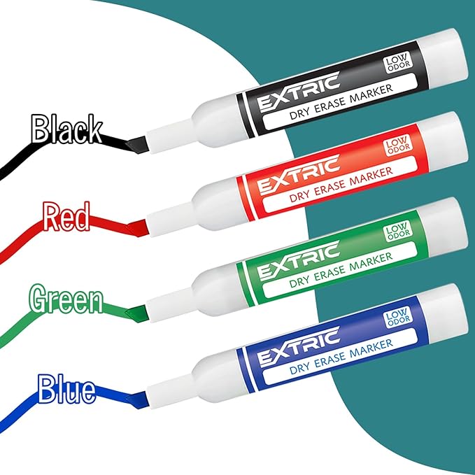EXTRIC Dry Erase Markers Chisel Tip, Whiteboard Markers 4 Pack Assorted Colors, White Board Marker Dry Erase Red, Blue, Green, Black White Board marker Low Odor for Teachers and Students