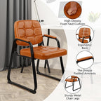 CLATINA Office Guest Chair, Leather Reception Chairs with Padded Arms, Desk Chair No Wheels Stationary for Conference Lobby Waiting Room Training Side Elderly, Set of 8-Orange