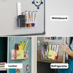 NIUBEE Acrylic Magnetic Pen Holder for Refrigerator, Dry Erase Marker Holder for Whiteboard, Refrigerator, Fridge, Locker, Magnet Pencil Cup Organizer Accessories (with 12 Markers & 1 Eraser)