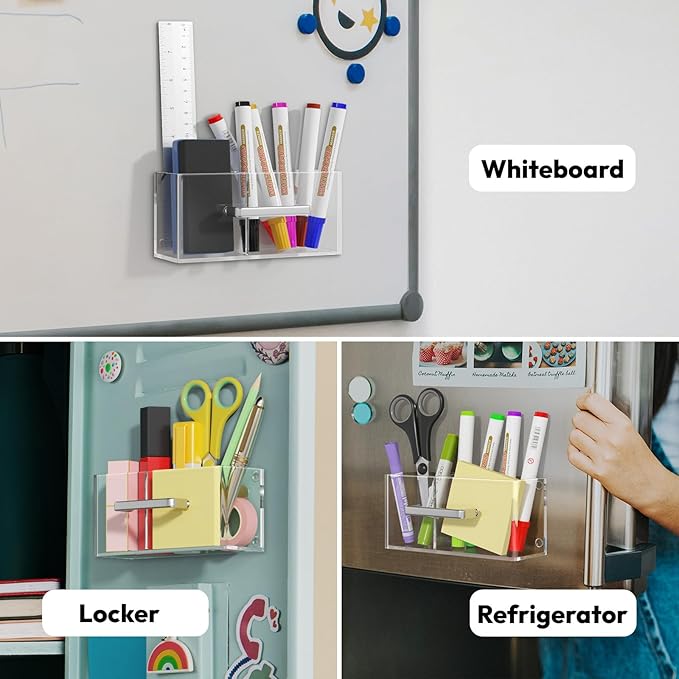 NIUBEE Magnetic Dry Erase Marker Holder for Whiteboard, Acrylic Magnetic Pen Holder for Refrigerator, Fridge, Locker, Magnet Pencil Cup Organizer for Classroom, Office, School, Home, Work, Desk