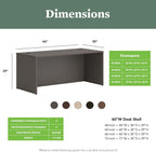 HON MOD Executive Desk 66-Inch Large Computer Desk Shell, Thick Wooden Laminate, Modern Table with Cord Management, 66" W x 30" D x 29" H, Slate Teak