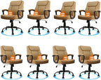 CLATINA Brown Office Computer Chair PU Leather Executive Swivel Adjustable Height Chairs with Upholstery Fixed armrest Mid-Back Leather Thick Cushion Office Chair Brown 8Pack