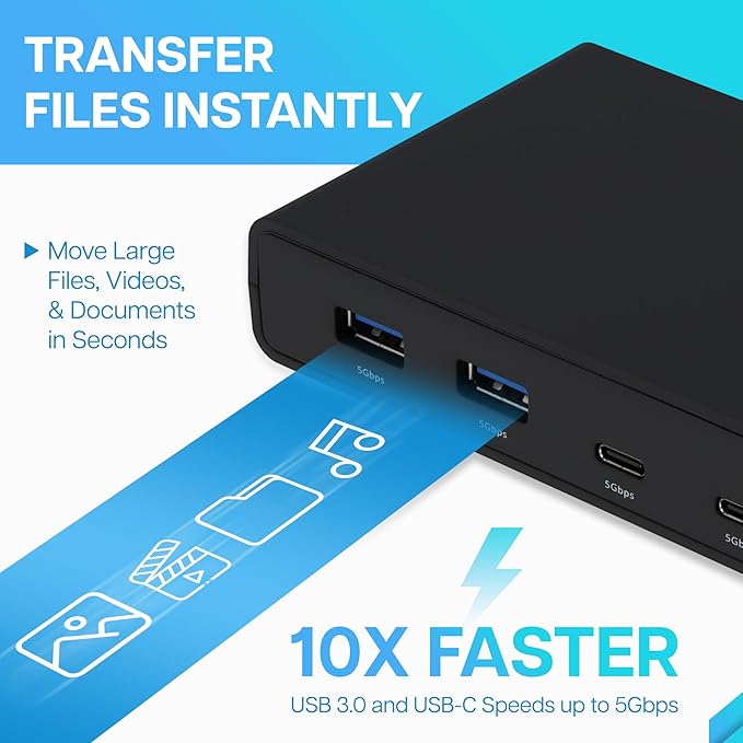 VisionTek VT4500 12in1 Docking Station Dual Monitor 4K – x2 HDMI, x2 DisplayPort, 60W USB-C PD, x4 USB-A 3.0, x2 5Gbps USB-C, 3.5mm Audio Jack, & Ethernet – Compatible with Laptop, PC, and MacBook