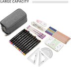 Della Gao Big Capacity Pencil Case, Aesthetic Pencil Pouch with 3 Compartments Large Pencil Bag Nylon Storage Pen Bag Office Stationery Organizer for Women and Men - Grey