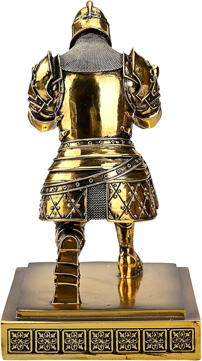 King's Guard Knight Pen Holder Pen Stand Desk Organizers and Accessories Resin Pencil Holder as Gift with a Metal Sword Letter Opener for Office and Home (Bronze(Plating))