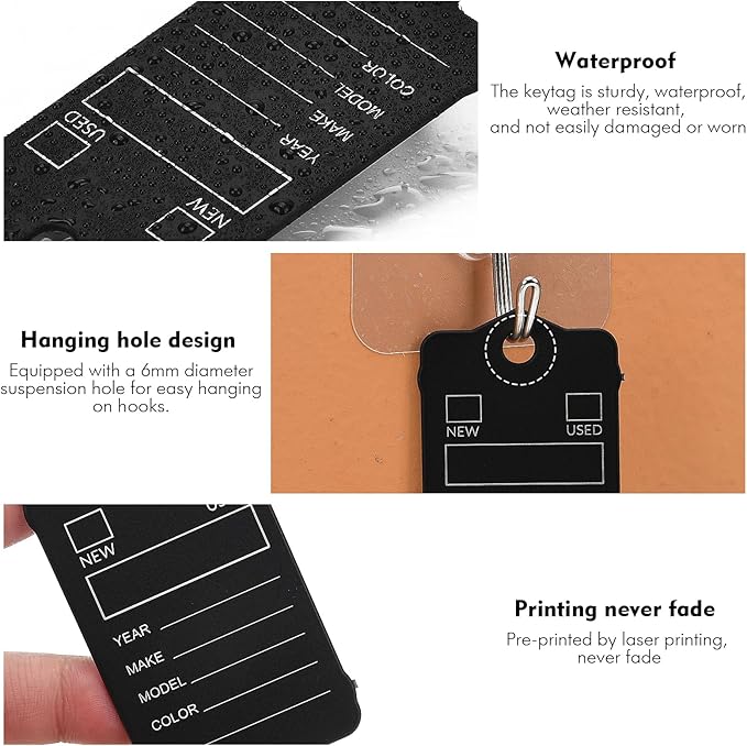50 Car Key Tags with Labels Plastic Car Dealership Key Tags Self Locking Automotive Identifiers Blank Shop Labels with One Pen (Black)