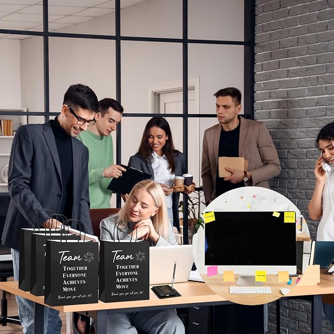 12 Set Employee Appreciation Gifts Bulk Inspirational Gifts Team Gift Bag PU Leather Notepad Holder with Pen Holder Team Keychain Ballpoint Pen Bulk Gifts for Colleagues Employees(Team)