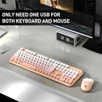 Wireless Keyboard and Mouse Combo, 105 Round Keys Full-Size Cute Colorful Pink Cordless Keyboard and Mouse with Retro Typewriter for PC/Mac/Laptop/Tablet/Computer/Windows Pink