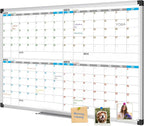 XBoard Magnetic Calendar Whiteboard 36" x 24", 4 Months Calendar Dry Erase Board, Silver Aluminium Framed White Board Planner for Home School Office Organization