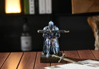 Medieval Armored Warrior Wearing Outerwear, Mobile Phone Stand Knight Pen Holder Desk Organizers, Resin Bookends Paperweight with a Letter Opener for Desk (Blue)