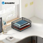 2 Tier Stackable Letter Tray, Metal Mesh File Storage Desktop Organizer for Home Office, Black