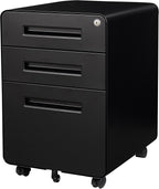 SISESOL 3 Drawer File Cabinet with Lock,Rolling File Cabinets,Under Desk File Cabinet,Three Drawer Filing Cabinet for Home Office with Wheels,Fit A4/Letter/Legal File,Fully Assembled Except Casters