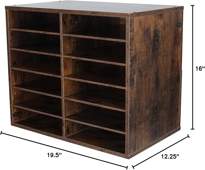 EasyPAG Mail Organizer Countertop, Wood Literature Organizer, Student Classroom Mailbox for School, Desktop Paper Sorter for Office Home, 12 Compartments, Archaize