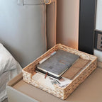 PINXIURY Water Hyacinth Letter Tray for A4 File Desk Mail Letter-Size Paper, Basket Woven Organizer, Magazine Files Storage, Office Document Organizer and Storage