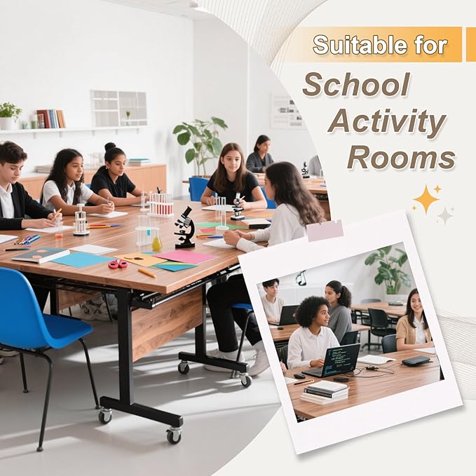 Conference Room Table with Silent Wheels, Mobile Folding Conference Table for 16 Person,Flip Top Office Training Tables with Walnuts Wood Tabletop, for School,Business Meeting Rooms (6Pack 71in)