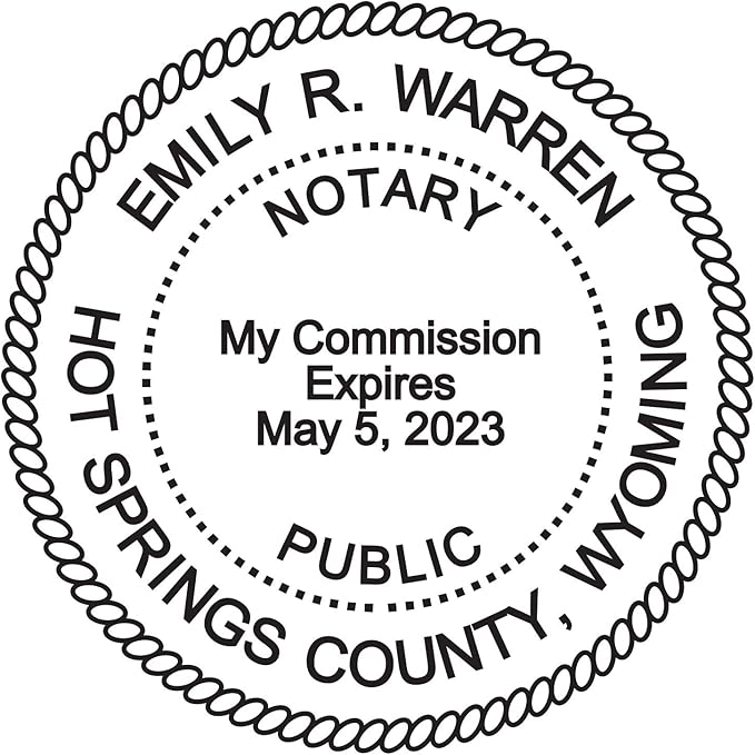 Round Notary Stamp for State of Wyoming- Self Inking Stamp - Top Brand Unit with Bottom Locking Cover for Longer Lasting Stamp - 5 Year Warranty