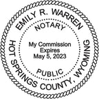 Round Notary Stamp for State of Wyoming- Self Inking Stamp - Top Brand Unit with Bottom Locking Cover for Longer Lasting Stamp - 5 Year Warranty
