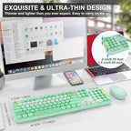 FOPETT Wireless Keyboard and Mouse Combo - 2.4G Full-Sized Cute Colorful Retro Keyboard with Round Keycaps 104 Keys Typewriter Keyboard for Laptop/Windows/PC-Green Colorful